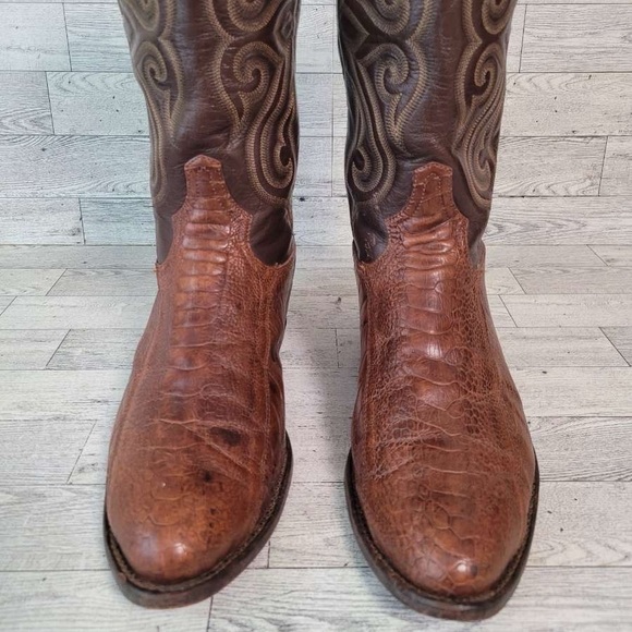 Vintage Tony Lama Western Brown Ostrich Leg Exotic Leather Cowboy Boots Size 11 - Picture 3 of 10